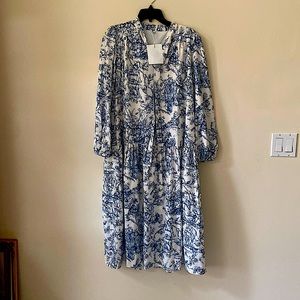 Long sleeve v neck retro flower print dress